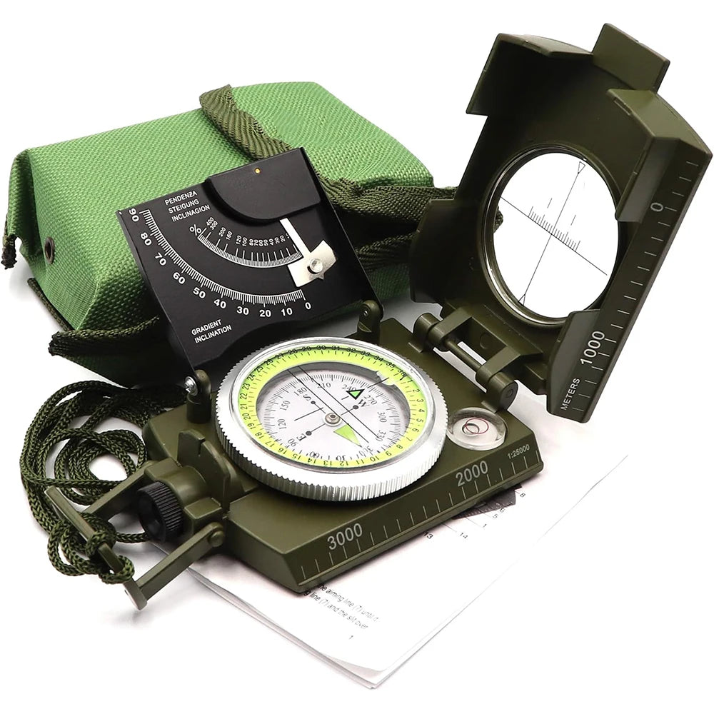 Multifunctional High-Precision Waterproof Military Compass for Camping & Hiking — Metal Survival Compass with Fluorescent Dial, 3.7 x 2.6 x 1.1 in (9.4 x 6.6 x 2.8 cm)