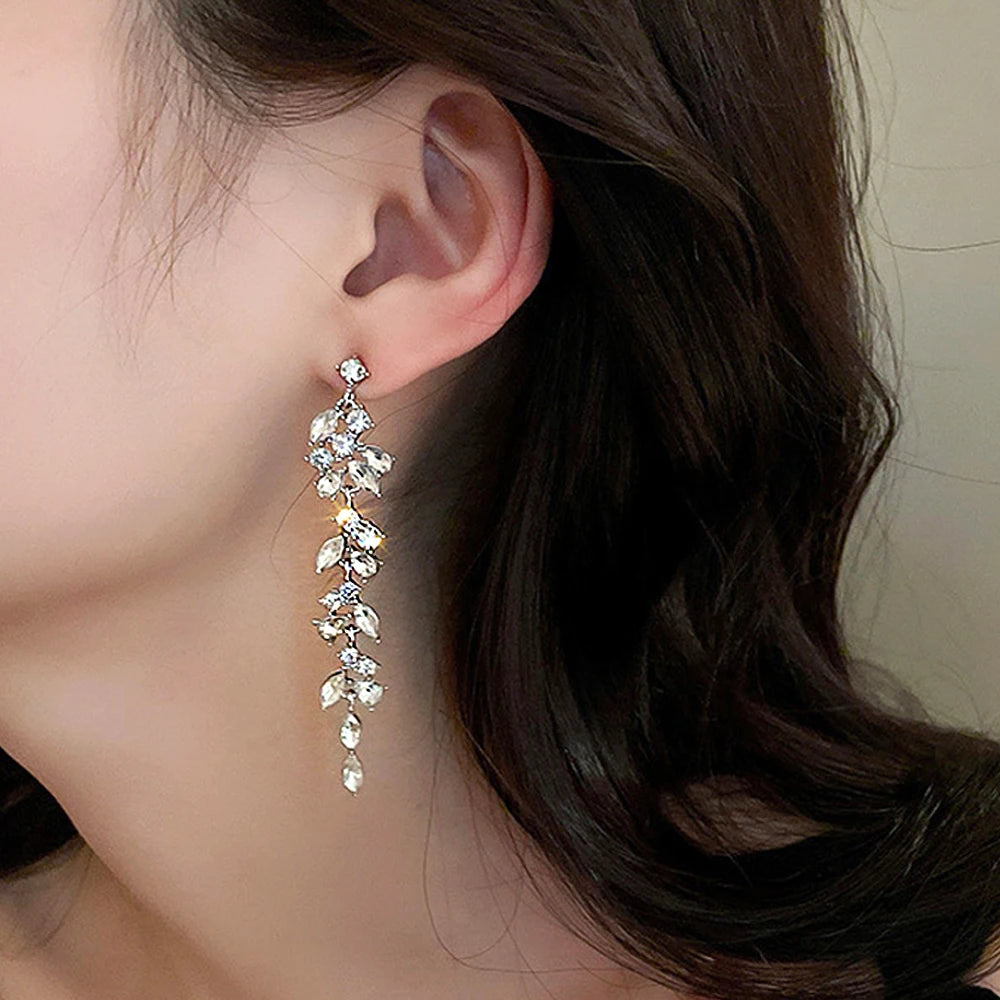 Cubic Zirconia Geometric Drop Tassel Earrings for Women Vintage Party Dangle Earrings