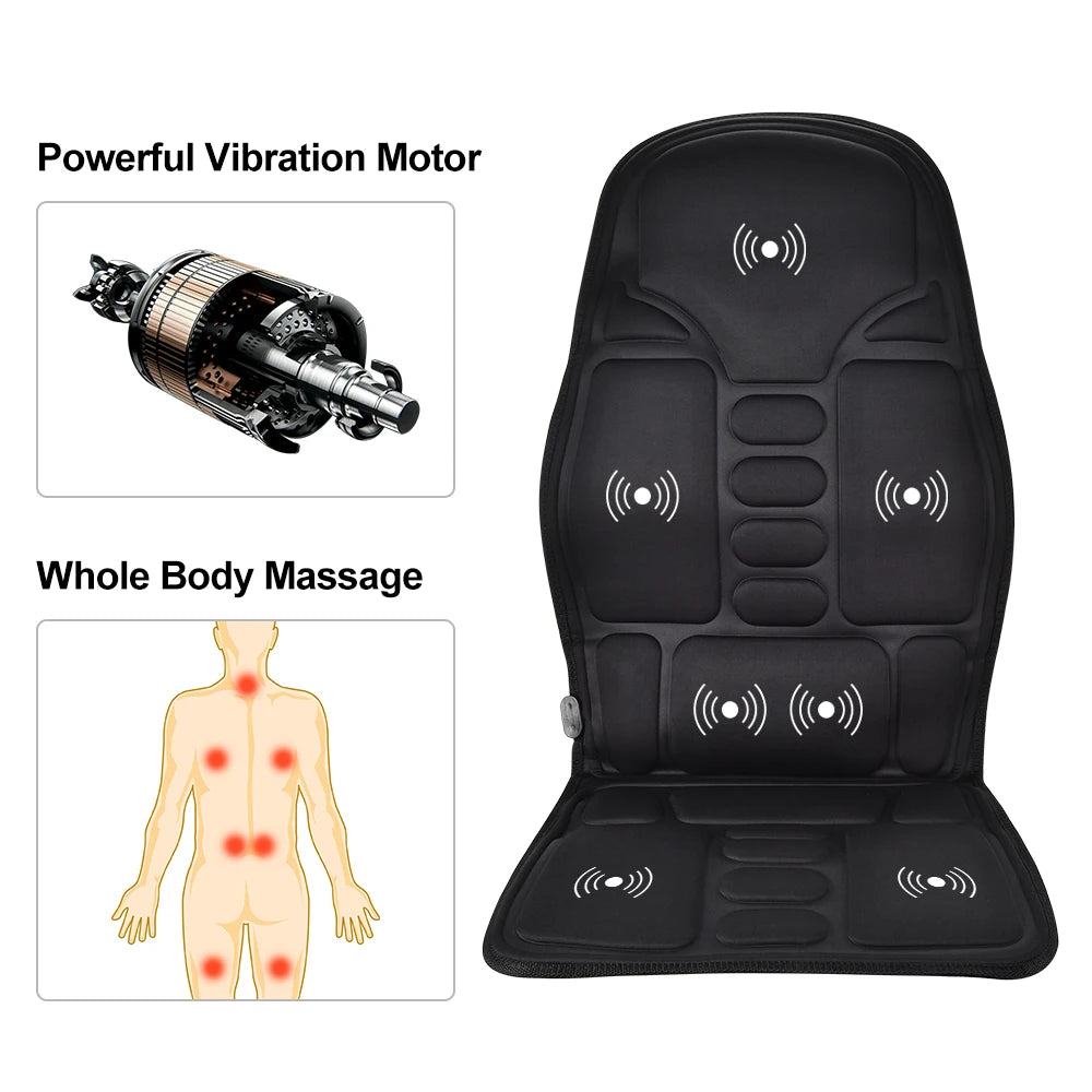 Electric Heated Vibration Massage Cushion for Neck, Back & Lumbar – Car and Home Seat Pad