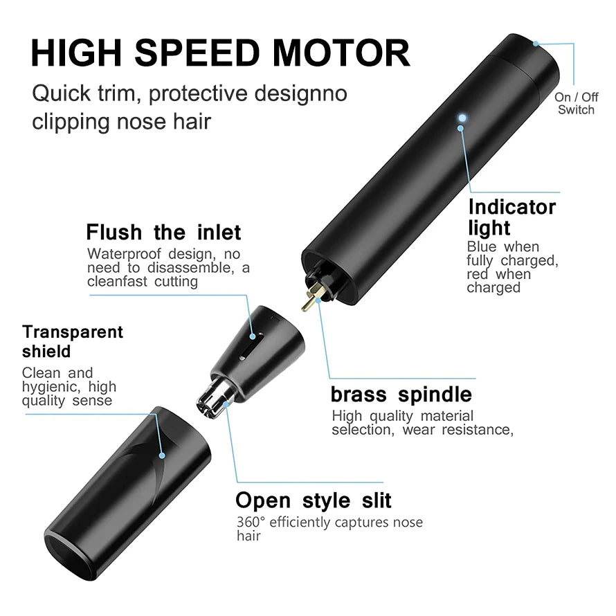 Rechargeable Nose & Ear Hair Trimmer for Men, Eyebrow & Neck Grooming Kit — USB Rechargeable, 60-Min Run Time
