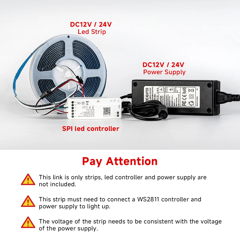 Pixel Addressable COB WS2811 LED Strip – 630/720 LEDs/m, 12mm High-Density RGB Dream Color, DC12/24V