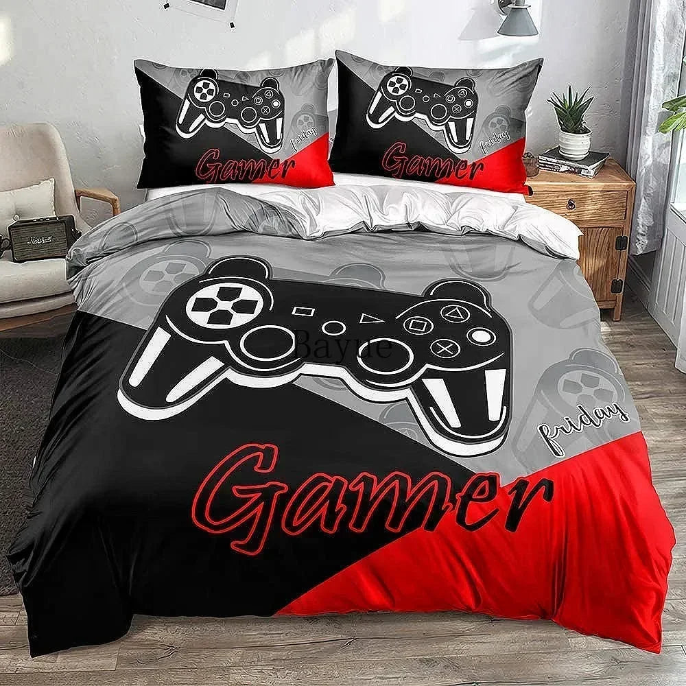 Gamer Bedding Set 3-Piece Duvet Cover & 2 Pillowcases – Video Game Controller Design for Kids & Teens