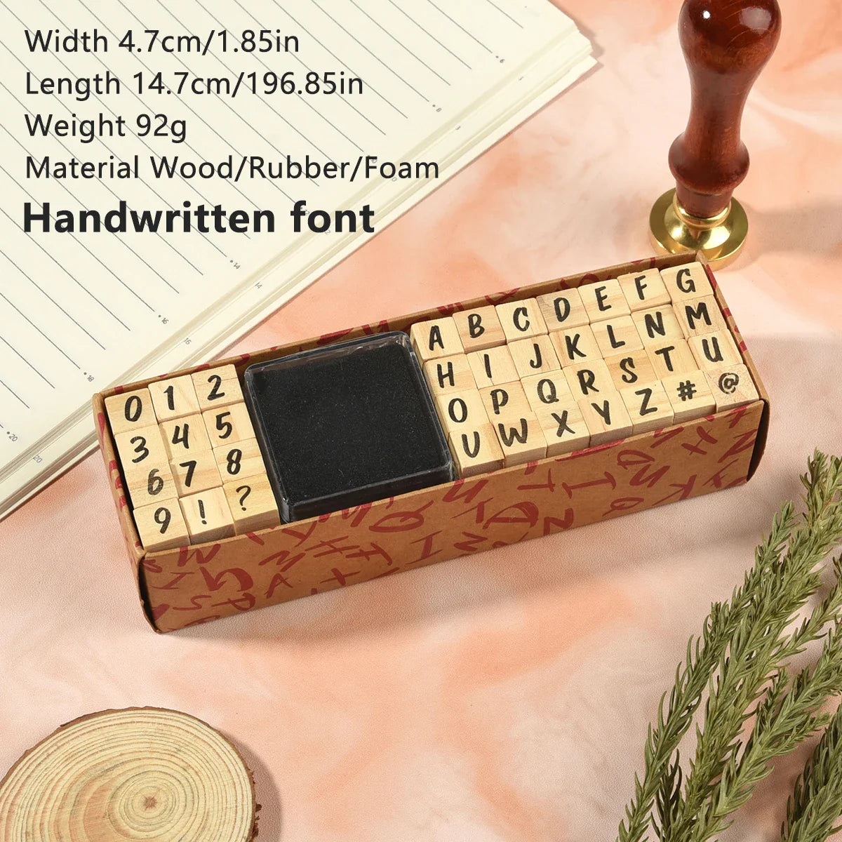 40-Piece Vintage Wooden Alphabet Rubber Stamp Set for Crafts, Card Making & Scrapbooking