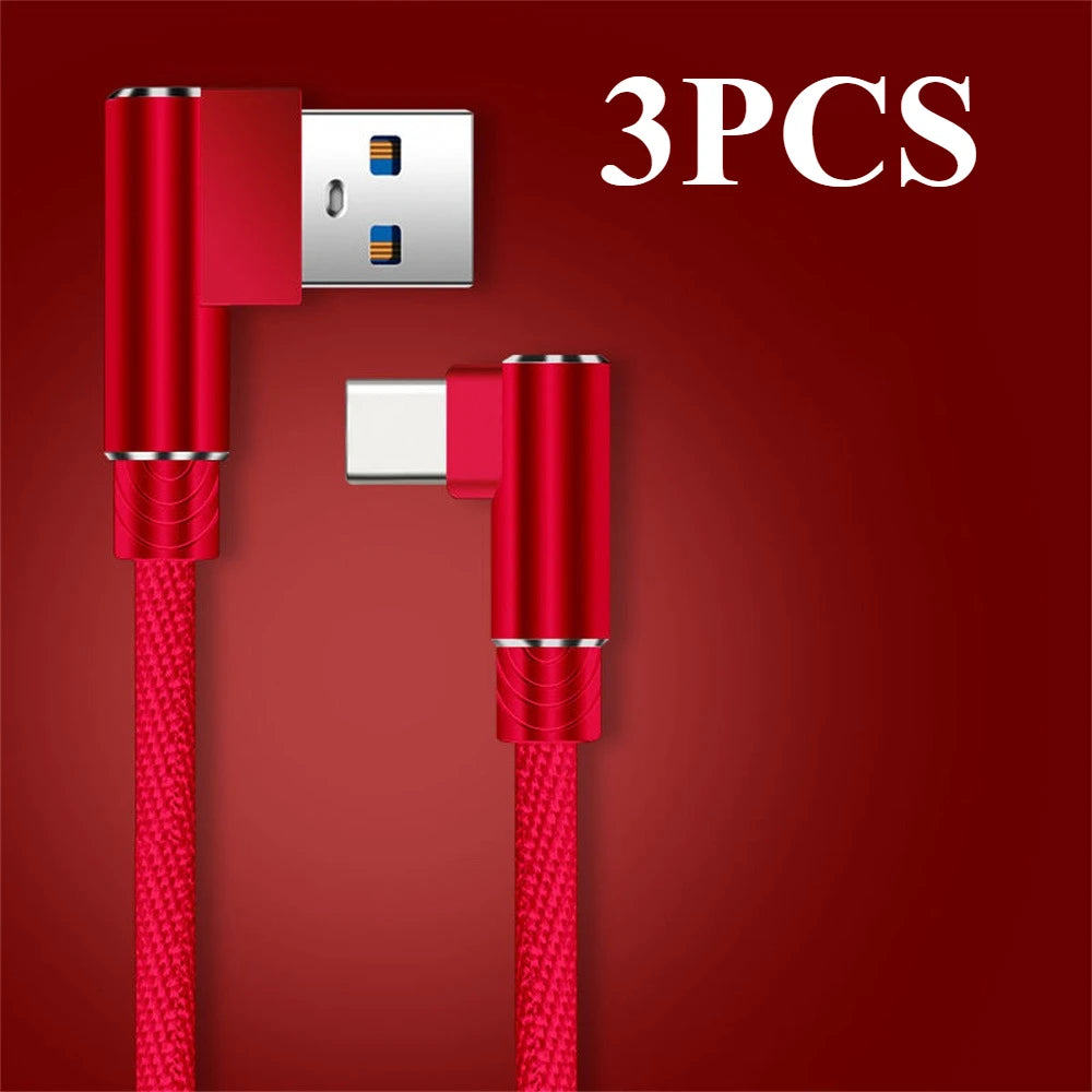 40W 5A USB-A to USB-C Fast Charging Braided Cable 90 Degree Elbow PD Quick Charge for iPhone Samsung Xiaomi Huawei