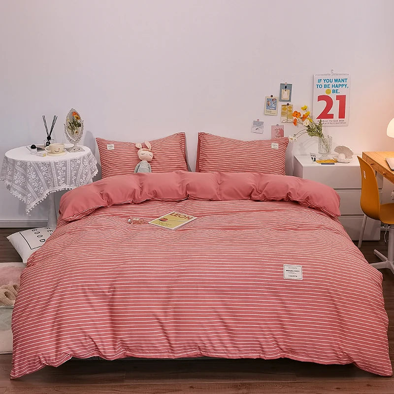 100% Cotton Plaid Stripe Duvet Cover Set - 3-Piece Breathable Washed Twill Bedding (1 Duvet Cover + 2 Pillowcases)