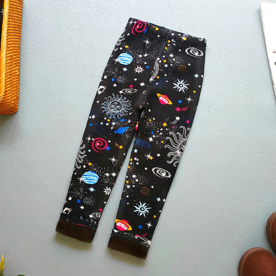 Girls Floral Fleece-Lined Leggings - Thick Warm Winter Pants for Toddlers and Kids (2-11 Years)