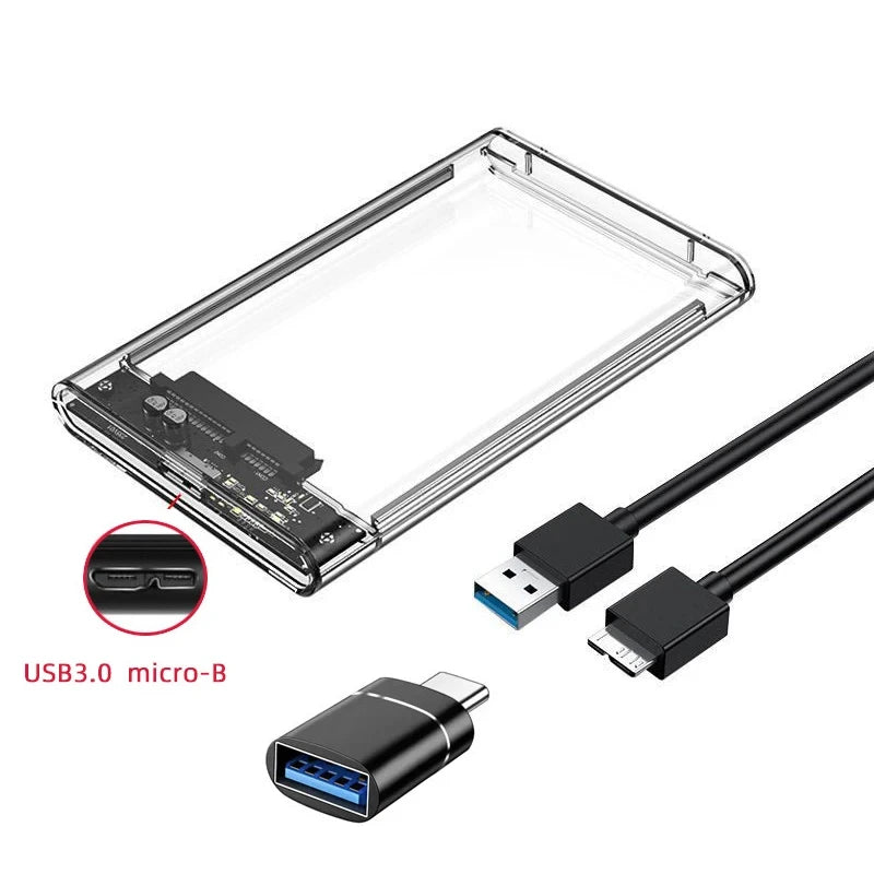 Transparent 2.5-Inch HDD/SSD Enclosure – SATA III to USB 3.0 Type-C, Tool-Free Portable External Drive Case (7mm/9.5mm, up to 2TB)