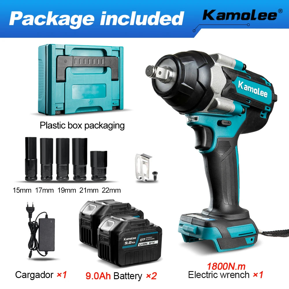 1800 N·m (≈1,328 ft·lb) Brushless Cordless Impact Wrench - 1/2 in (12.7 mm) Drive, High Torque, 18V/21V Battery Compatible