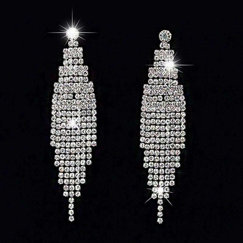Cubic Zirconia Geometric Drop Tassel Earrings for Women Vintage Party Dangle Earrings