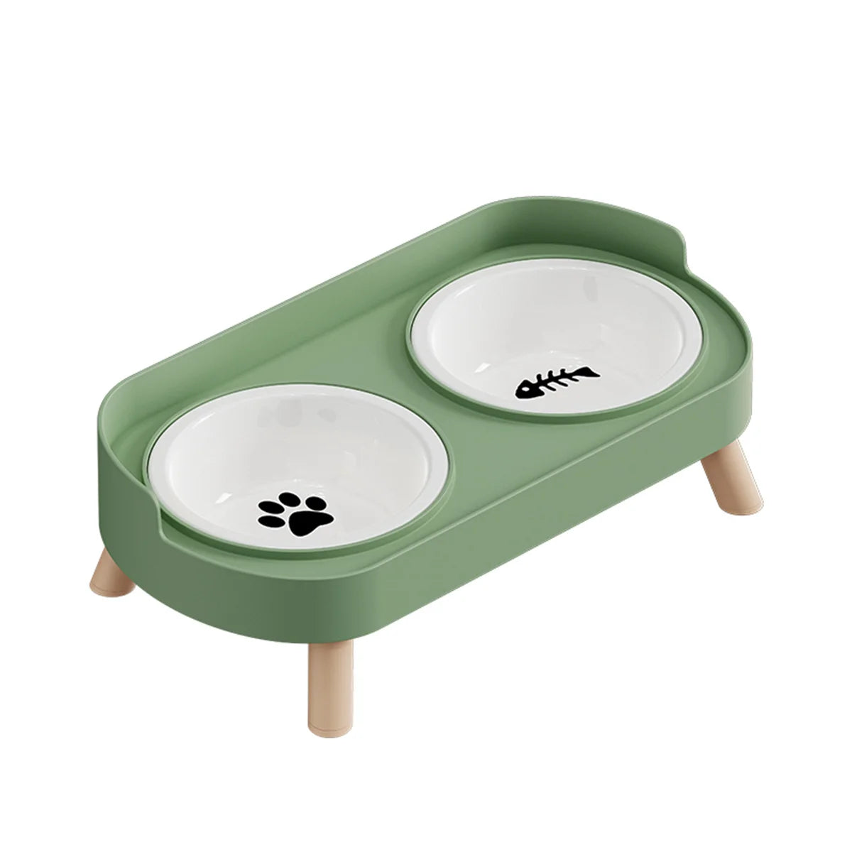 Adjustable Elevated Ceramic Double Pet Bowl for Cats and Small Dogs with Water Dispenser