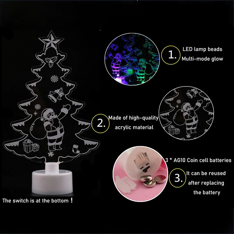 Mini LED Night Light – Snowman, Santa & Tree Color-Changing Ornament for Christmas, Parties & Home Decor (15 x 8.8 cm / 5.9 x 3.5 in)