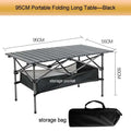 Portable Folding Camping Table with Net Bag, Long Outdoor Picnic Table 95cm/120cm (37.4 in/47.2 in), Black