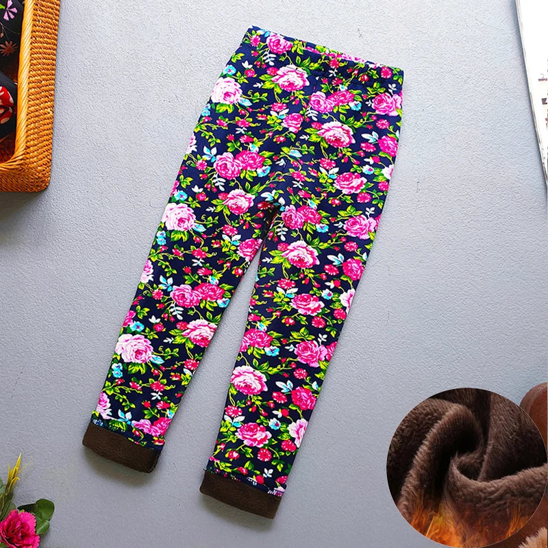 Kids Warm Fleece-Lined Cartoon Leggings Thick Plus Velvet Winter Pants Ages 4-6