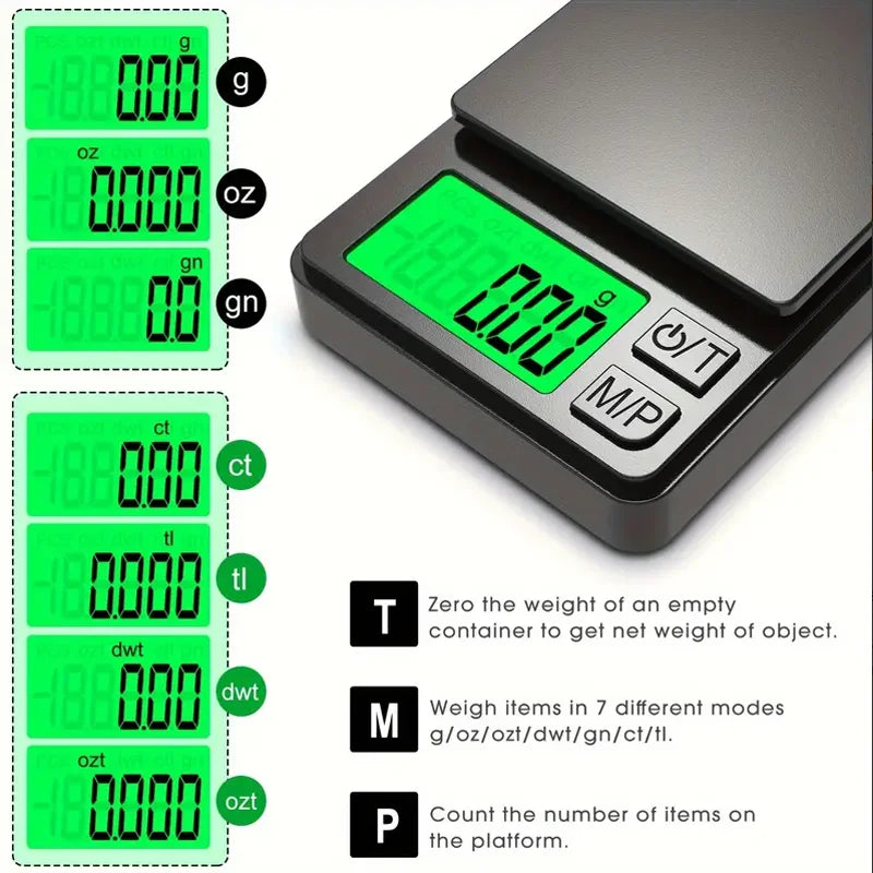 Precision Pocket Digital Scale 1000g x 0.1g / 500g x 0.01g Mini Gram Scale with Backlit LCD for Jewelry, Food, Herbs, Travel