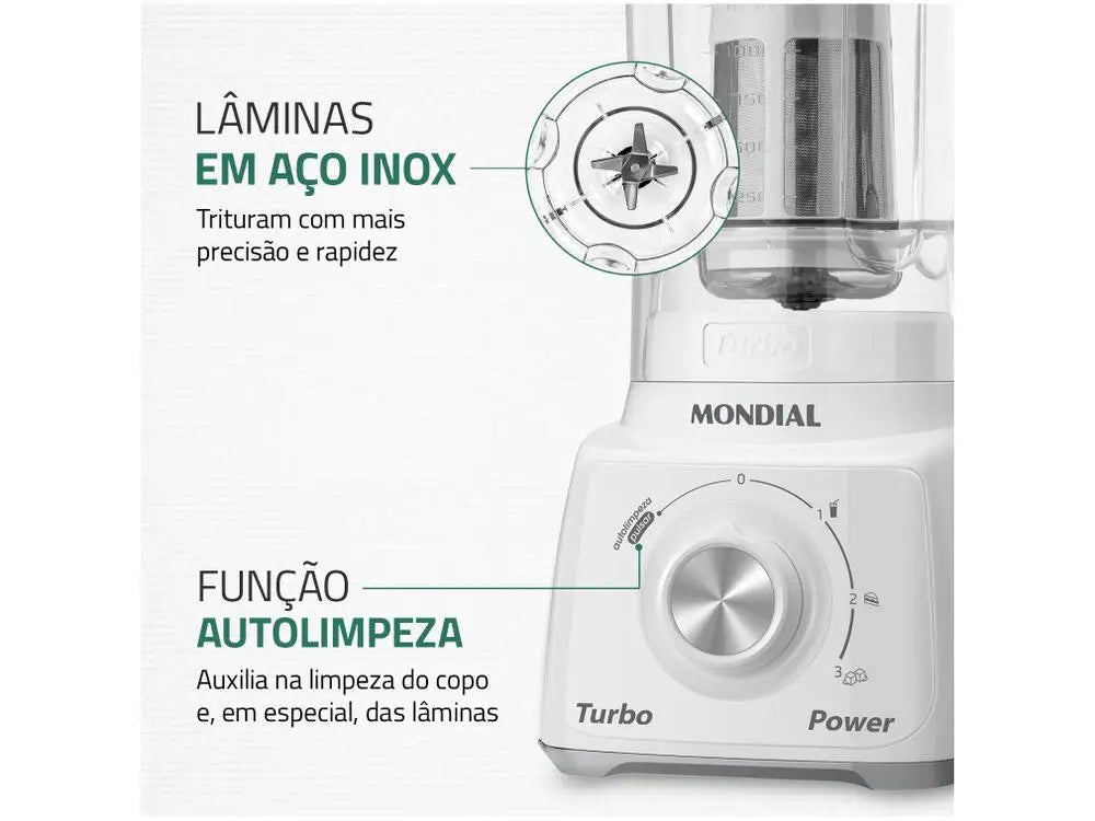 Turbo Power 500W Countertop Blender with Filter — 2.2L (74 fl oz) Jar, 3 Speeds + Pulse, White & Gray, 110V