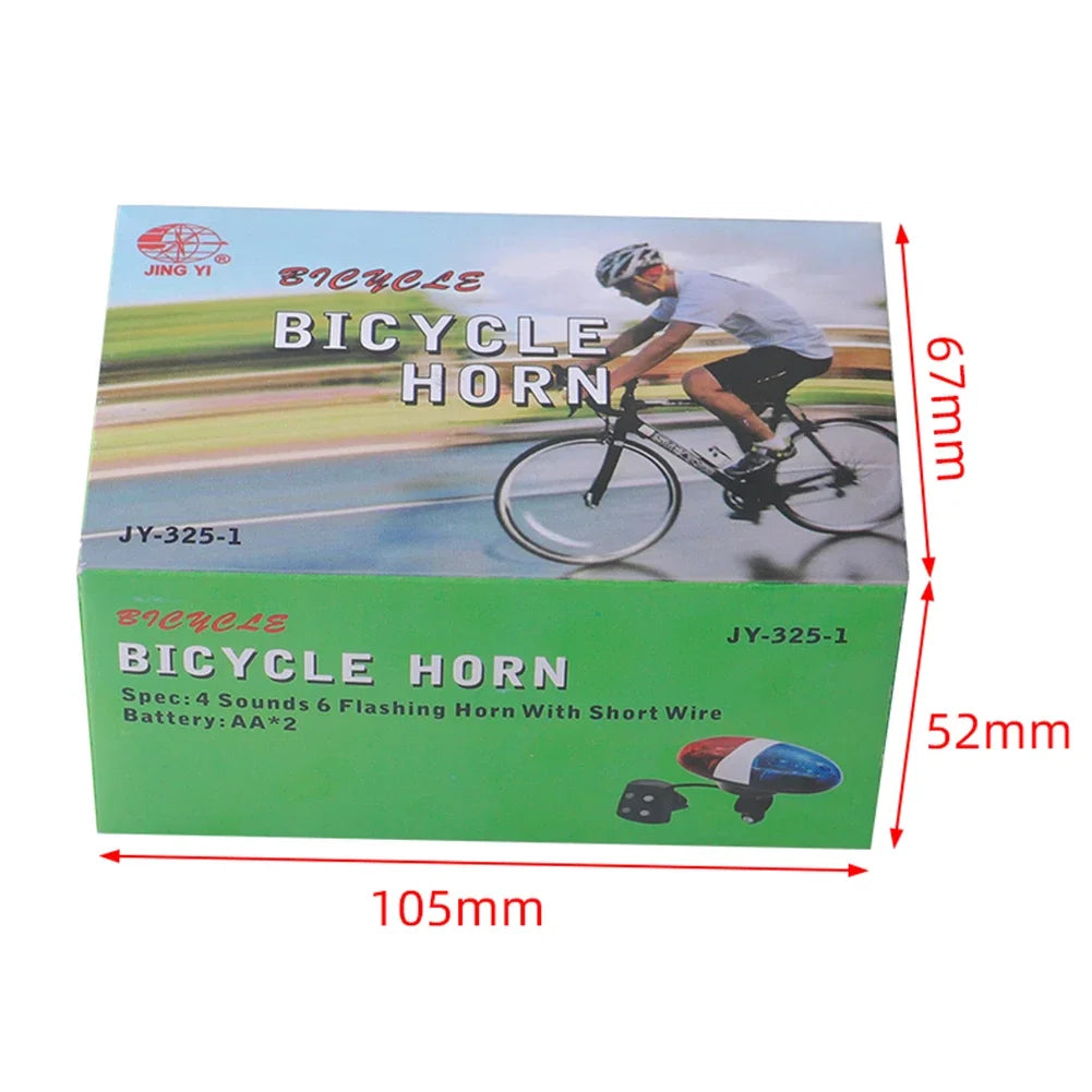 6-LED 4-Tone Electric Bike Horn and LED Warning Light, 120dB Handlebar Siren for Bicycle, Scooter, Kids