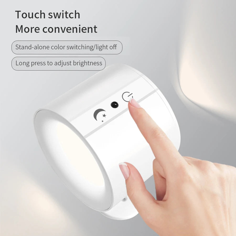 Magnetic Rechargeable LED Wall Sconce - Dual Head 360° Rotatable, 3-Color Touch & Remote Wall Lamp
