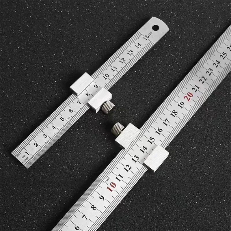 Portable Woodworking Positioning Stop Block with Steel Ruler – Measuring & Marking Gauge for Carpentry