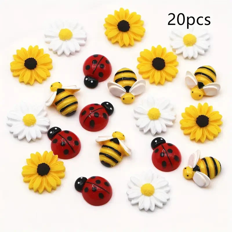 Mixed Resin Daisy, Bee & Ladybug Flatback Charms 10/20 Pack Miniatures for DIY Crafts & Home Decor