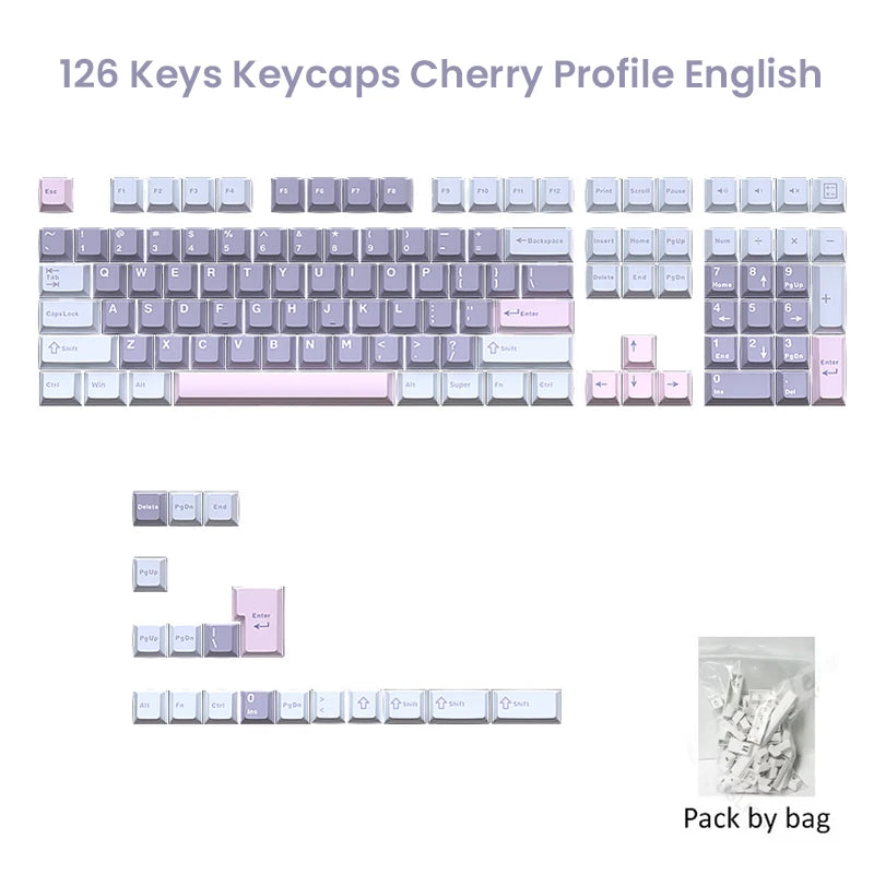 126-Key Double-Shot PBT Cherry Profile Keycap Set - MX Switch Compatible, Fits 61-108 Key Layouts