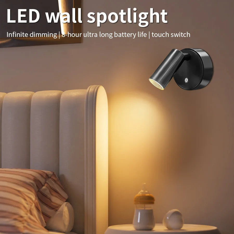 USB Rechargeable Magnetic LED Cordless Wall Light – Touch Dimmable Bedside Reading Lamp (Black/Gold/Silver/Orange/Coffee/White)