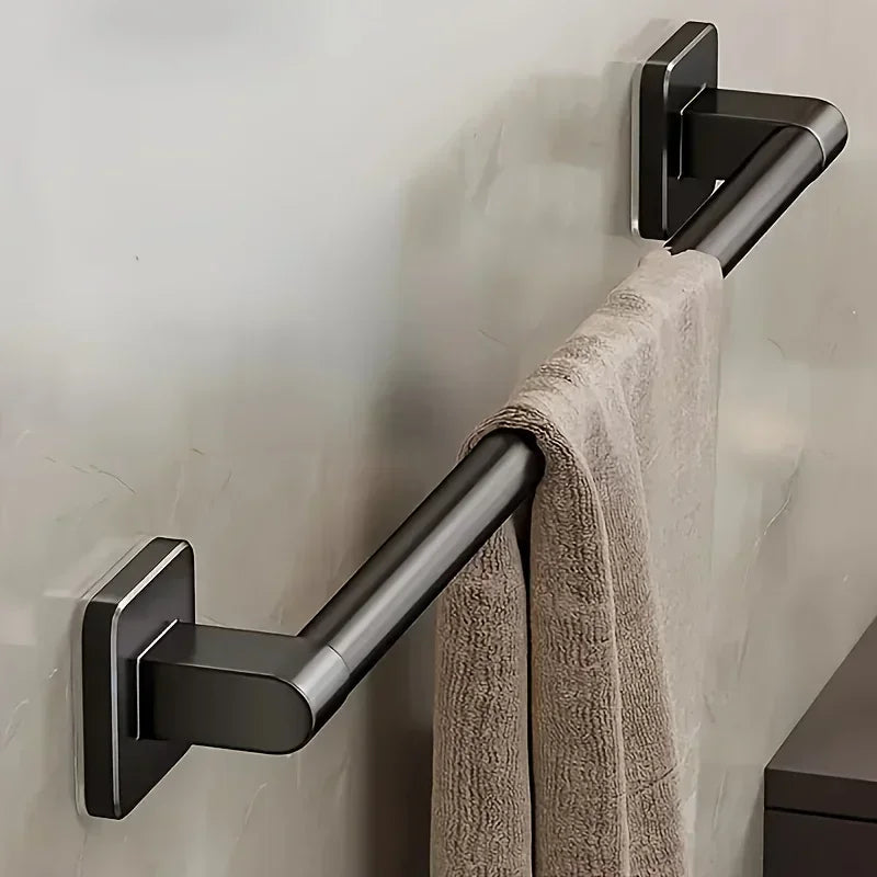 Self-Adhesive No-Drill Bathroom Wall Towel Rack 20-24 in (50-60 cm) Aluminum Single Bar with Hooks