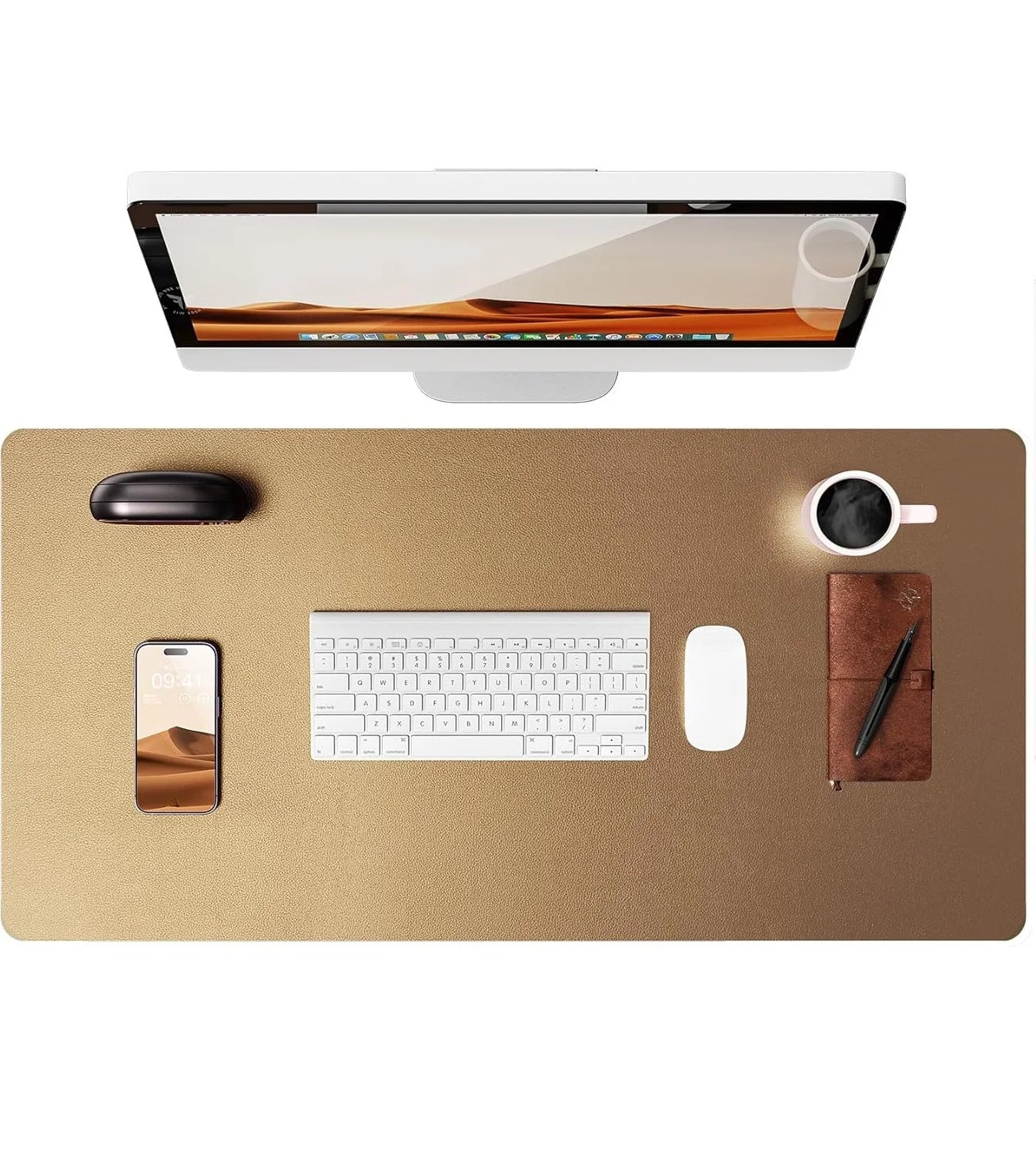 Large PU Leather Desk Pad - Non-Slip Waterproof Office Mouse Pad & Laptop Desk Mat