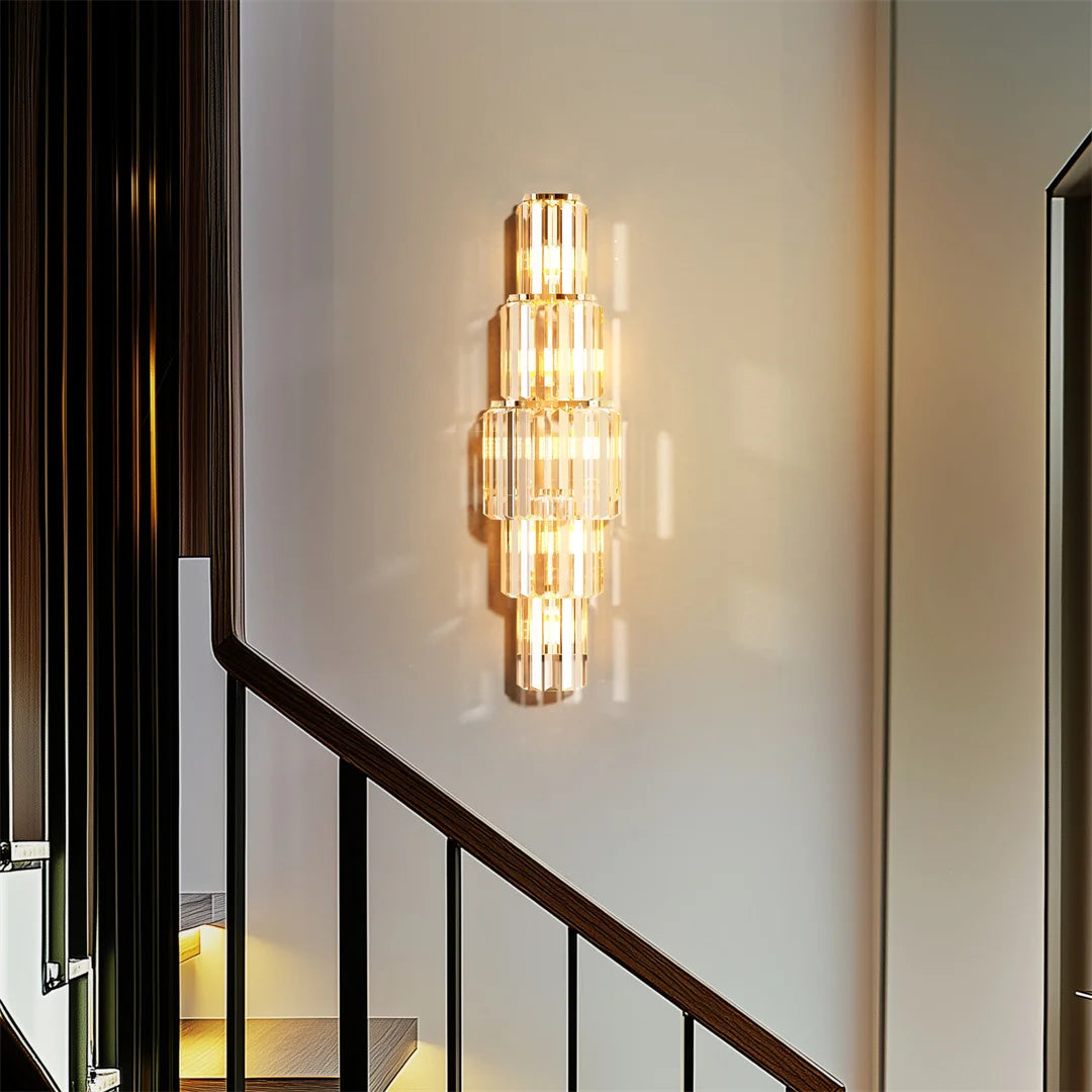 Modern 3-Tier Crystal Wall Sconce - Gold Dimmable E14 LED Wall Lamp