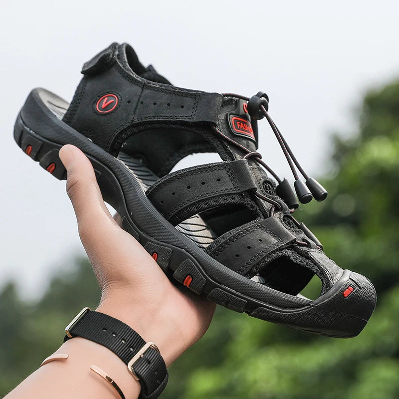 Men's Leather Sandals Breathable Casual Outdoor Beach Slip-On Roman Style
