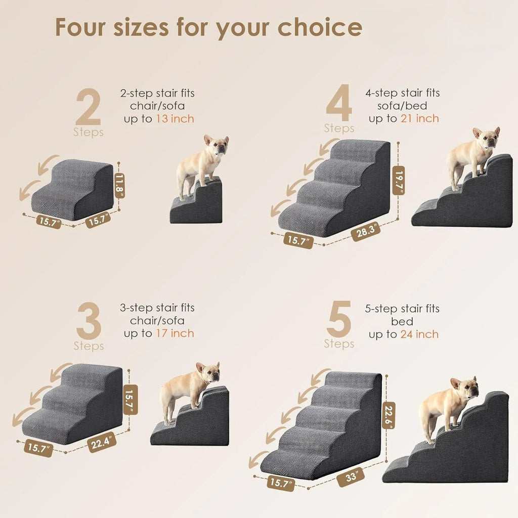 Curved Foam Pet Stairs for Dogs and Cats — 2–5 Step Non-Slip Ramp Fits Beds Up to 24 in (61 cm)
