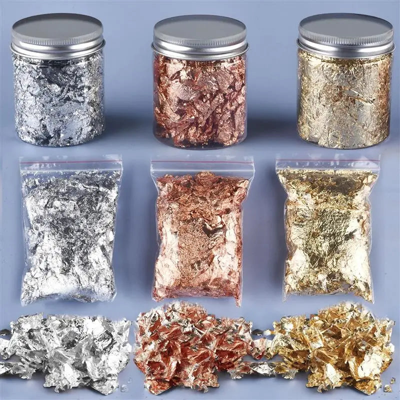 Gold Silver Bronze Irregular Aluminum Foil Flakes 3g/5g, Metallic Glitter for Epoxy Resin, Candle Making, Nail Art & DIY Crafts