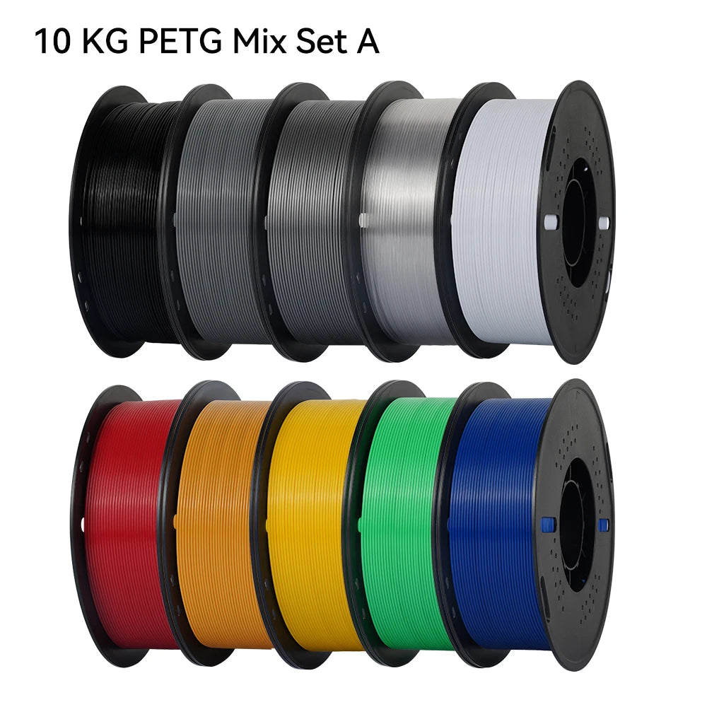PLA and PETG 3D Printer Filament 10-Roll Pack — 1.75mm, 1kg (2.2 lb) Each — 10 kg (22 lb) Total, Assorted Colors, Eco-Friendly