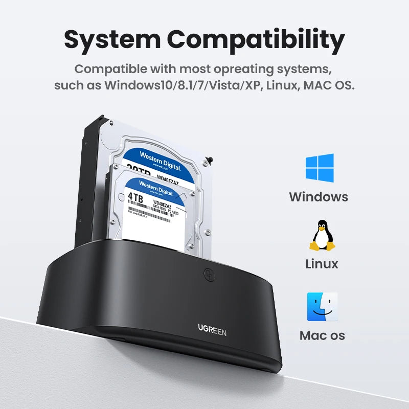 Dual-Bay SATA to USB 3.0 HDD Docking Station for 2.5"/3.5" SSD HDD Offline Clone Tool-Free