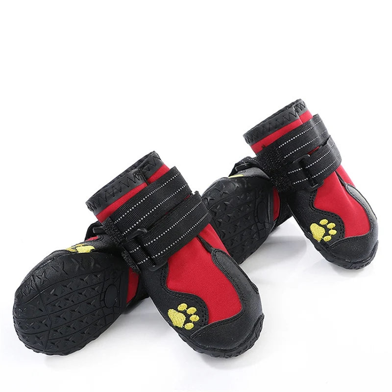 Waterproof Dog Boots 4-Pack – Warm Snow & Rain Booties for Medium/Large Dogs, Reflective Anti-Slip Pet Shoes