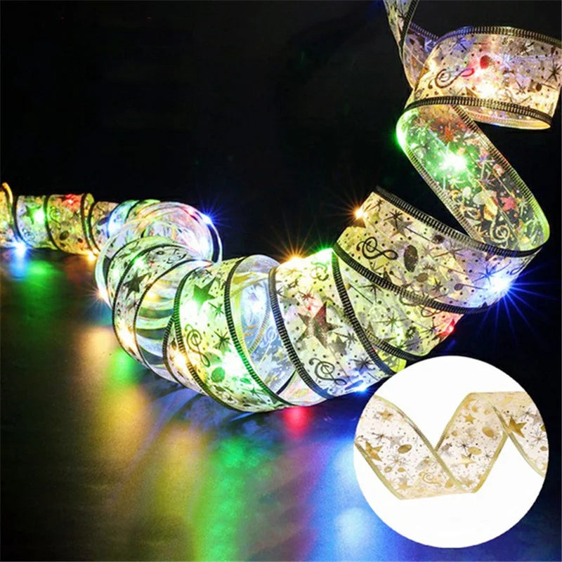 Christmas Ribbon LED Fairy Lights – 2m/5m/10m (6.6ft/16.4ft/32.8ft) Battery-Powered Ribbon String Lights for Home, Tree & Holiday Decor