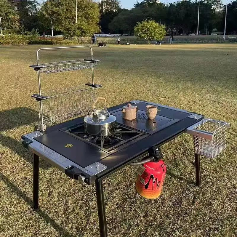 Outdoor IGT Frame Camping Table - Removable Foldable Black Tabletop with 2/3/4 Unit Legs