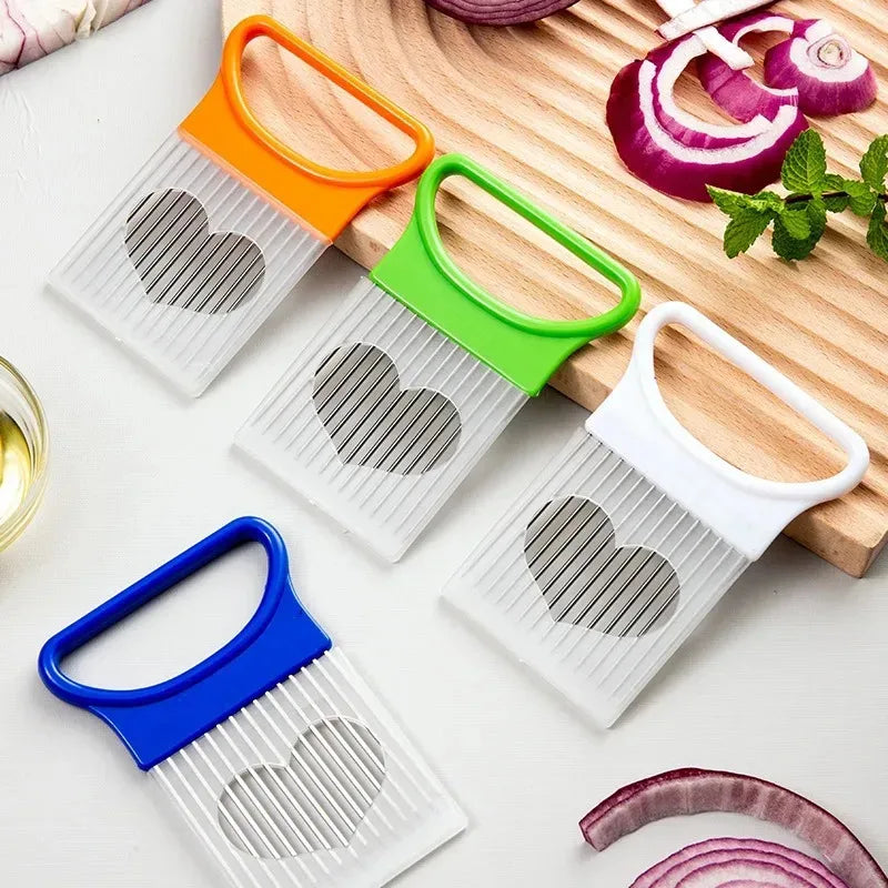 Colorful Onion Slicer & Holder - Stainless Steel Potato Chip Style Vegetable Slicer (1/2/3/4-Pack)
