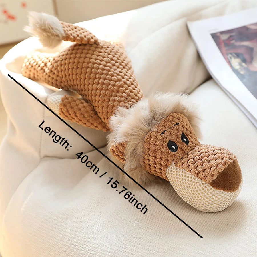 Bite-Resistant Squeaky Plush Dog Toy — Lion, Wolf & Elephant, 15.7 x 6.3 x 3.5 in (40 x 16 x 9 cm) — Interactive Chew Toy for Small & Medium Dogs