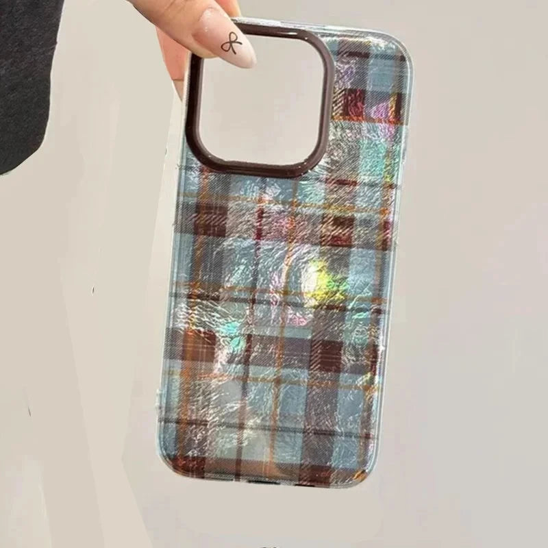 Dopamine Colorblock Plaid Full-Coverage Shockproof Phone Case – Patterned Protective Cover