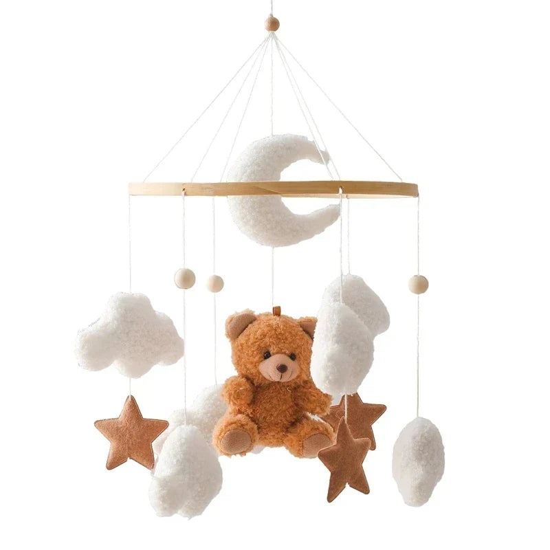 Wooden Crochet Crib Mobile with Felt Rattles – Hanging Bed Bell Toy for Newborns & Infants 0-12 Months