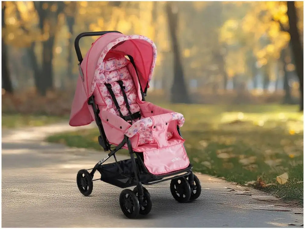 Baby Stroller Newborn to 15 kg (up to 33 lb) – Reclining Seat, Large Storage Basket & Canopy, Kitten Pink