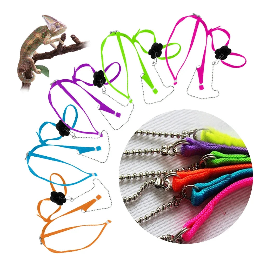 Adjustable Reptile Harness Leash 47.2 in (1.2 m) Nylon Anti-Bite Training Rope for Lizards, Turtles & Small Pets