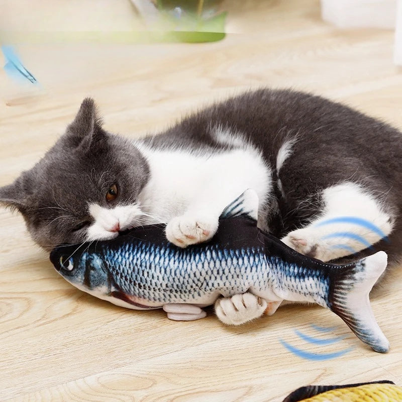 USB-Powered Interactive Cat Plush Toy Fish Grass Design — Bite-Resistant Kitten Chew Toy for Teeth Cleaning, 10.2 x 3.9 in (26 x 10 cm)