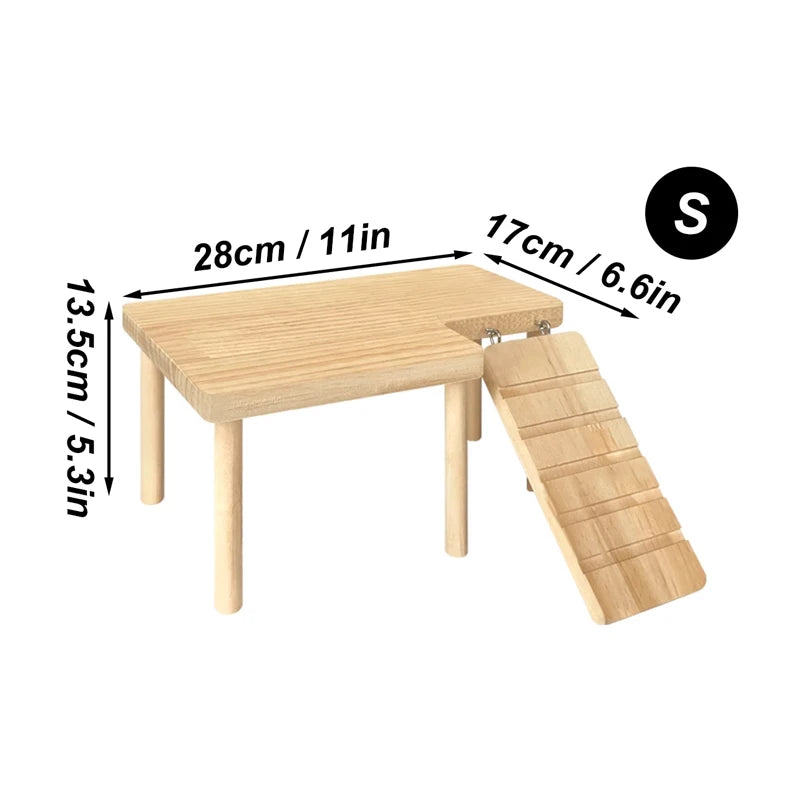 Hamster Wooden Ladder Platform Small Pet Climbing Toy for Cage, Jumping Board & Stairs