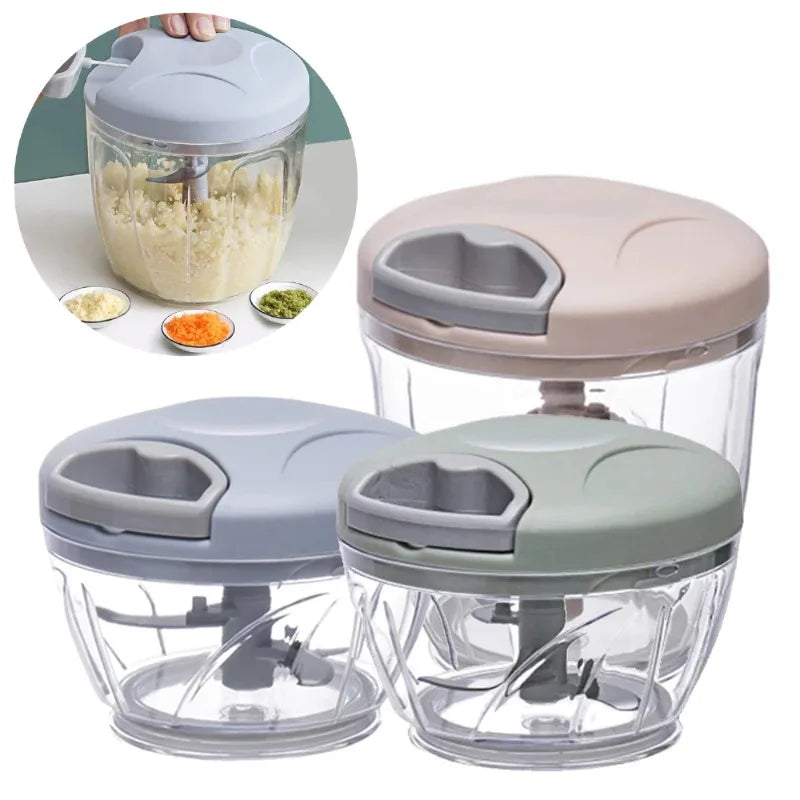 Manual Garlic and Food Chopper 500ml (17 fl oz) / 900ml (30 fl oz) — Hand Vegetable Cutter & Meat Grinder