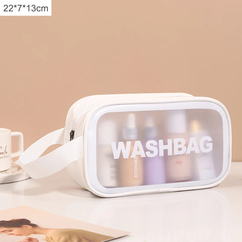 Transparent Black Waterproof PVC Travel Makeup Bag, Large Capacity Cosmetic Organizer (3 Sizes)