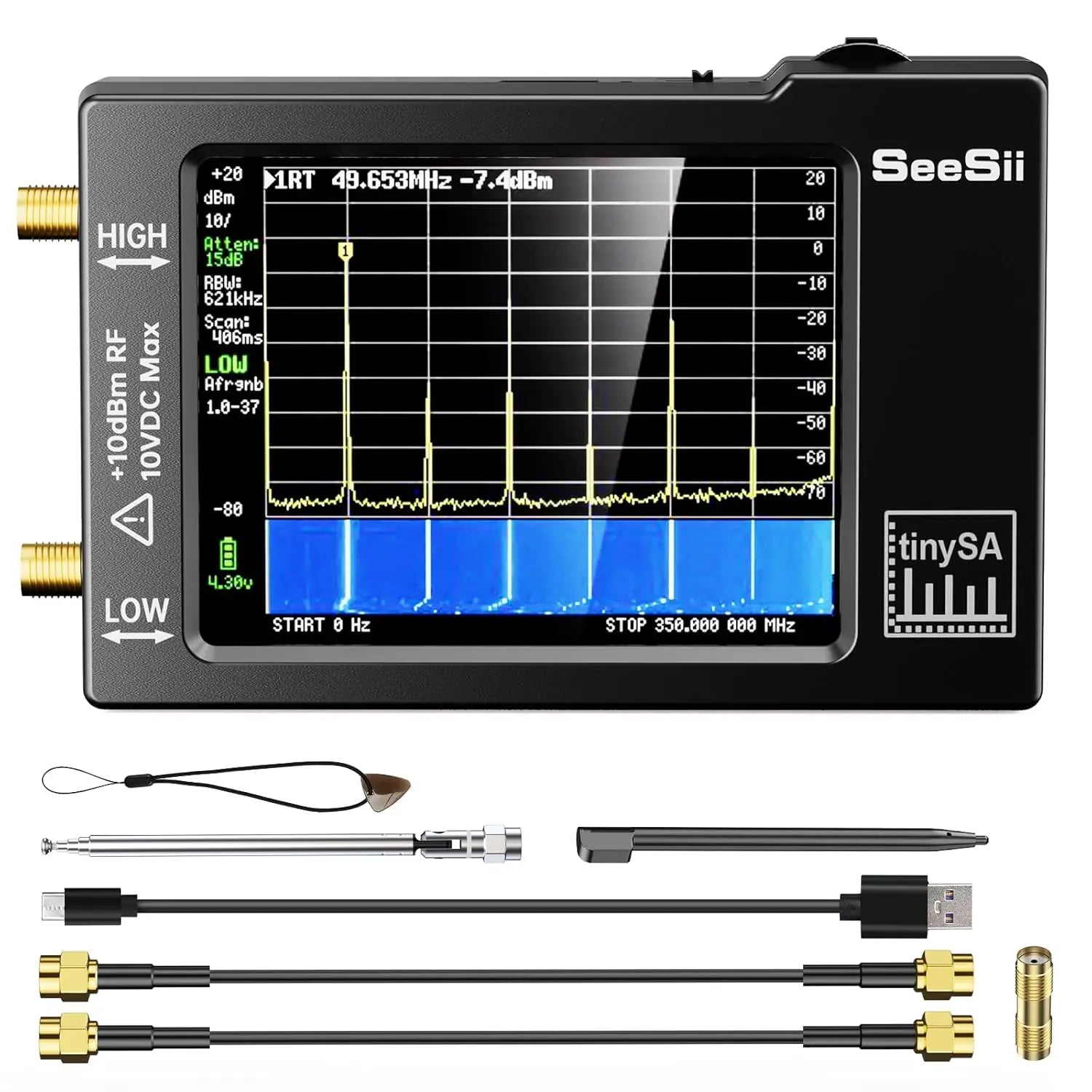 Portable TinySA Handheld Spectrum Analyzer 100 kHz to 960 MHz RF Signal Generator Antenna Analyzer