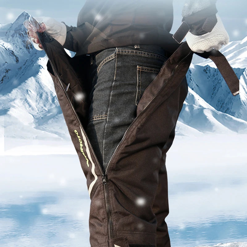 Winter Motorcycle Pants - Windproof Waterproof Biker Trousers with CE2 Knee Pads and Quick-Release (Unisex)