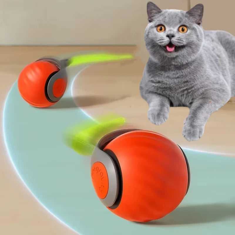 Rechargeable Interactive Rolling Cat Toy with Faux Tail - Motion-Activated Ball for Cats & Small Dogs