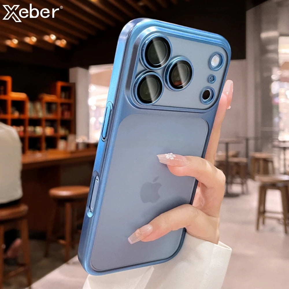 Matte Transparent Slim Shockproof Phone Case with Glass Camera Protection - Magnetic MagSafe Clear Hard PC Bumper